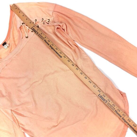 FREE PEOPLE Linen First Love Lace Up Long Sleeve Tunic Tee Peach Burnout Medium - Picture 3 of 8